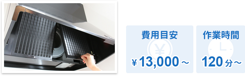 レンジフードクリーニング 費用目安¥13,000〜 作業時間120分〜