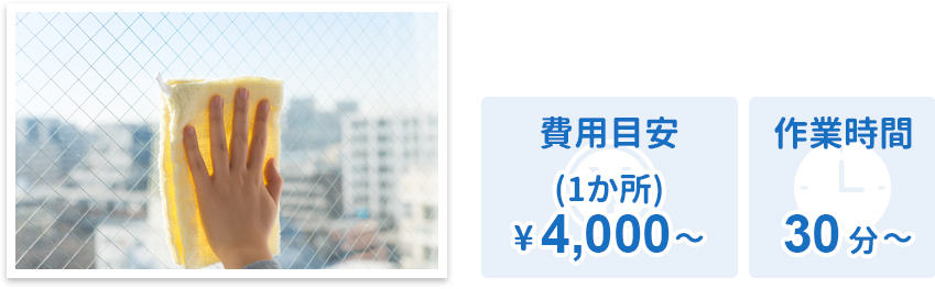 ガラス・サッシクリーニング 費用目安¥4,000〜 作業時間30分〜